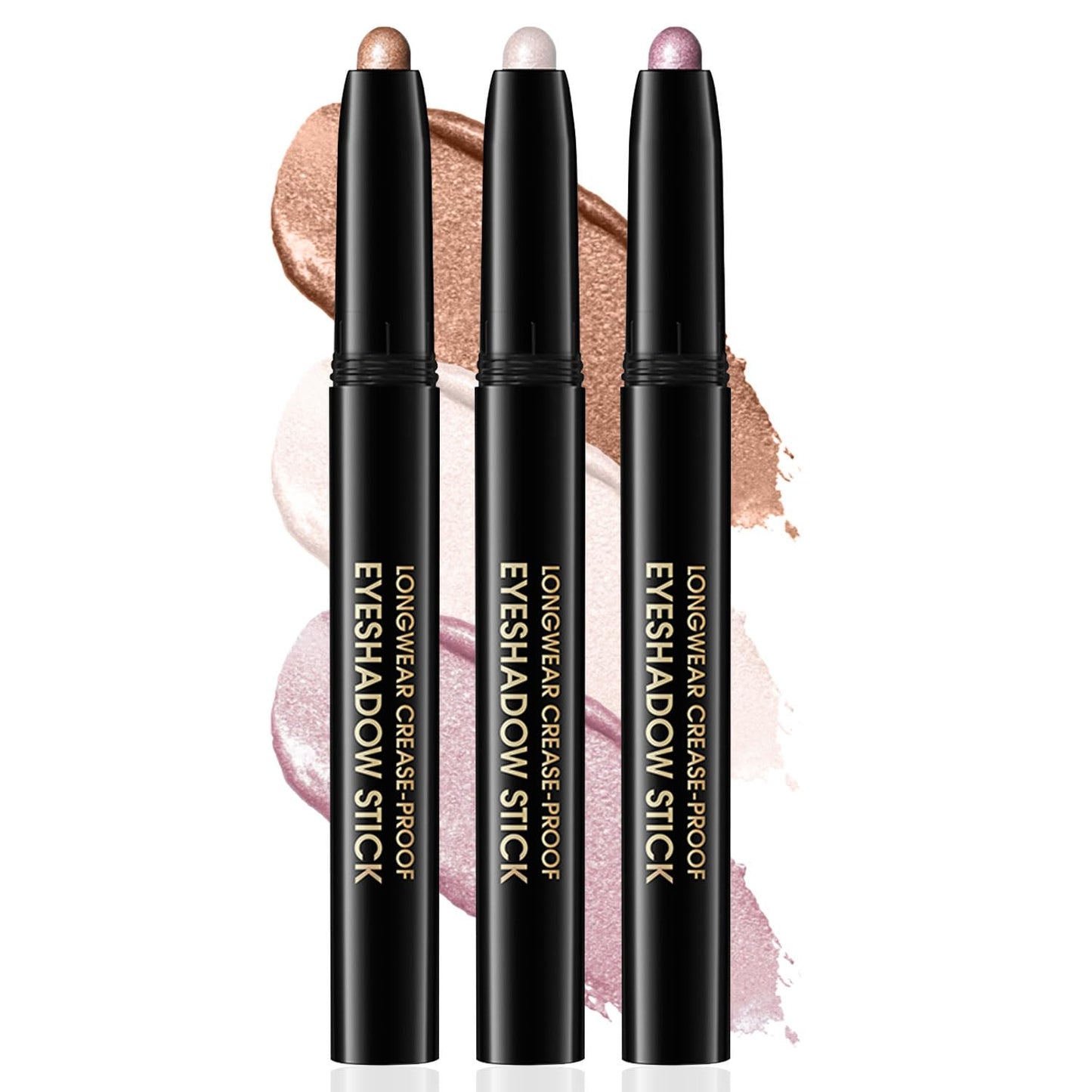 3PCS Eyeshadow Stick, Shimmer and Matte Cream Eye Shadow Brightener Sticks Eyeliner Pencil Crayon, Waterproof Long Lasting Eye Highlighter Stick Makeup (01+06+08)