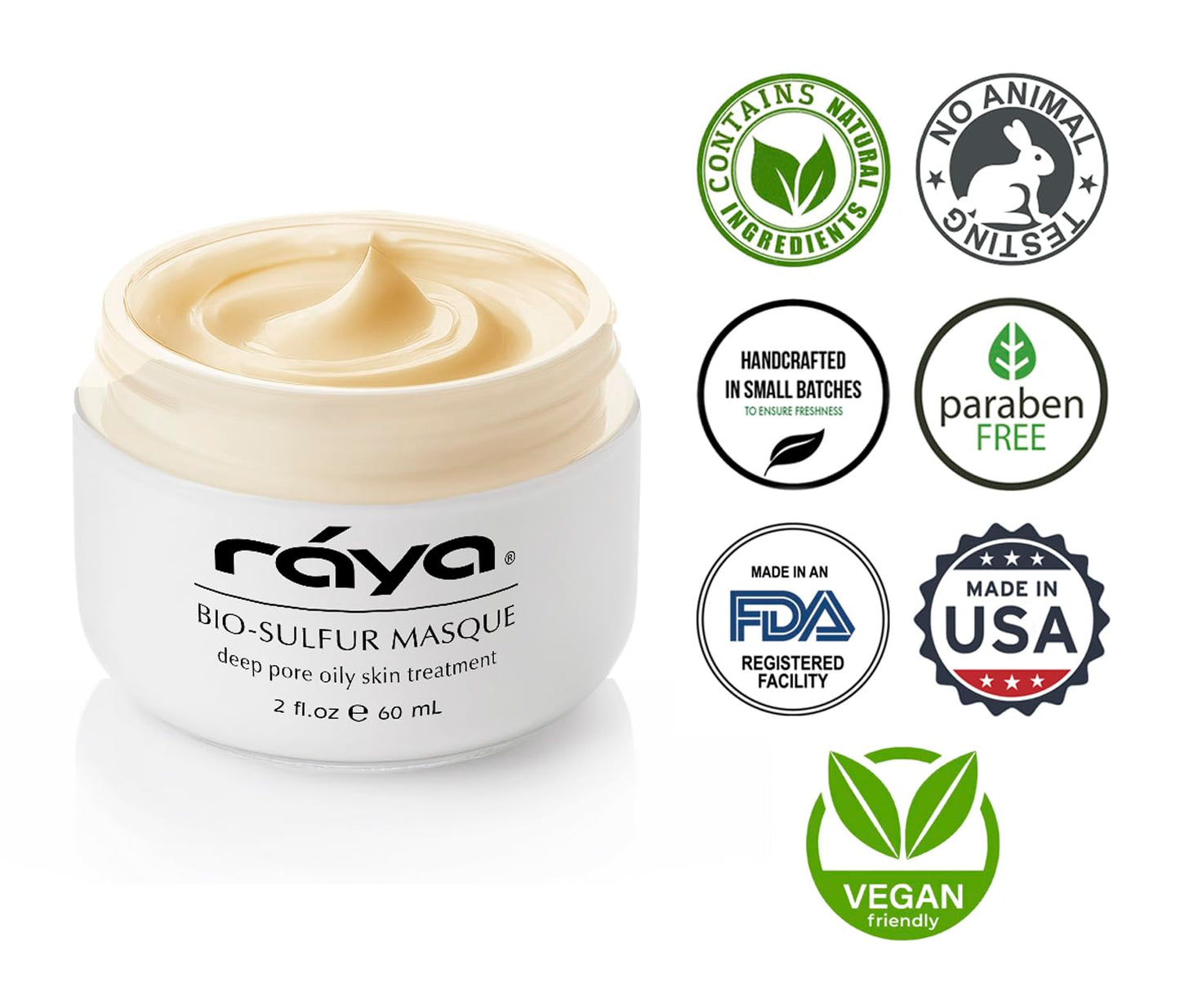 Raya Bio-Sulfur Masque (708) | Facial Clay Mask for Deep Pore Cleansing, Exfoliating Face Pack for Oily, Break-Out Skin | Vitamin-B and Bio Sulfur Formula to Control Oiliness | Skincare Face Mask