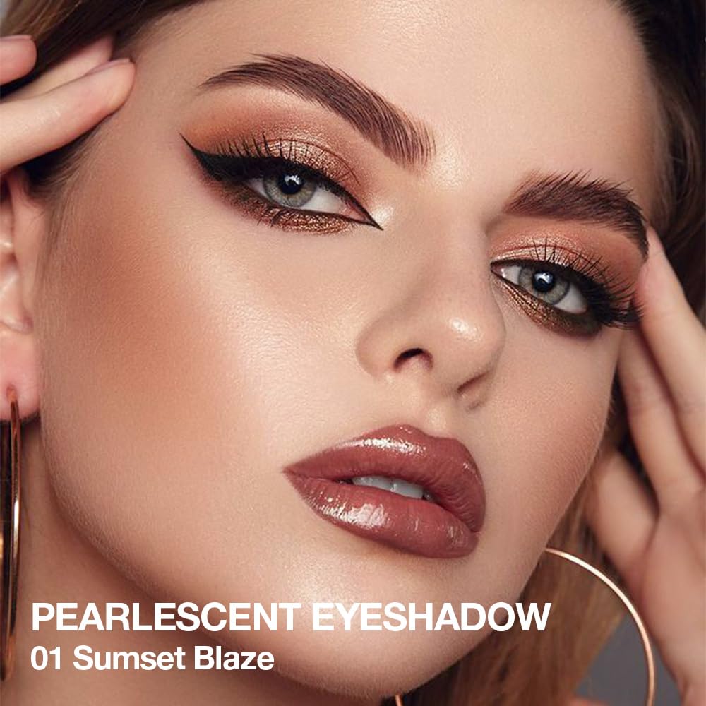 BINGBRUSH Glitter Eyeshadow Stick & Eyeliner Pencil, 4-in-1 Metallic Shimmer Cream Eyeshadow, Long-Lasting Waterproof Eye Brightener, Highly Pigmented Eye Makeup#(01-Sunset Blaze)