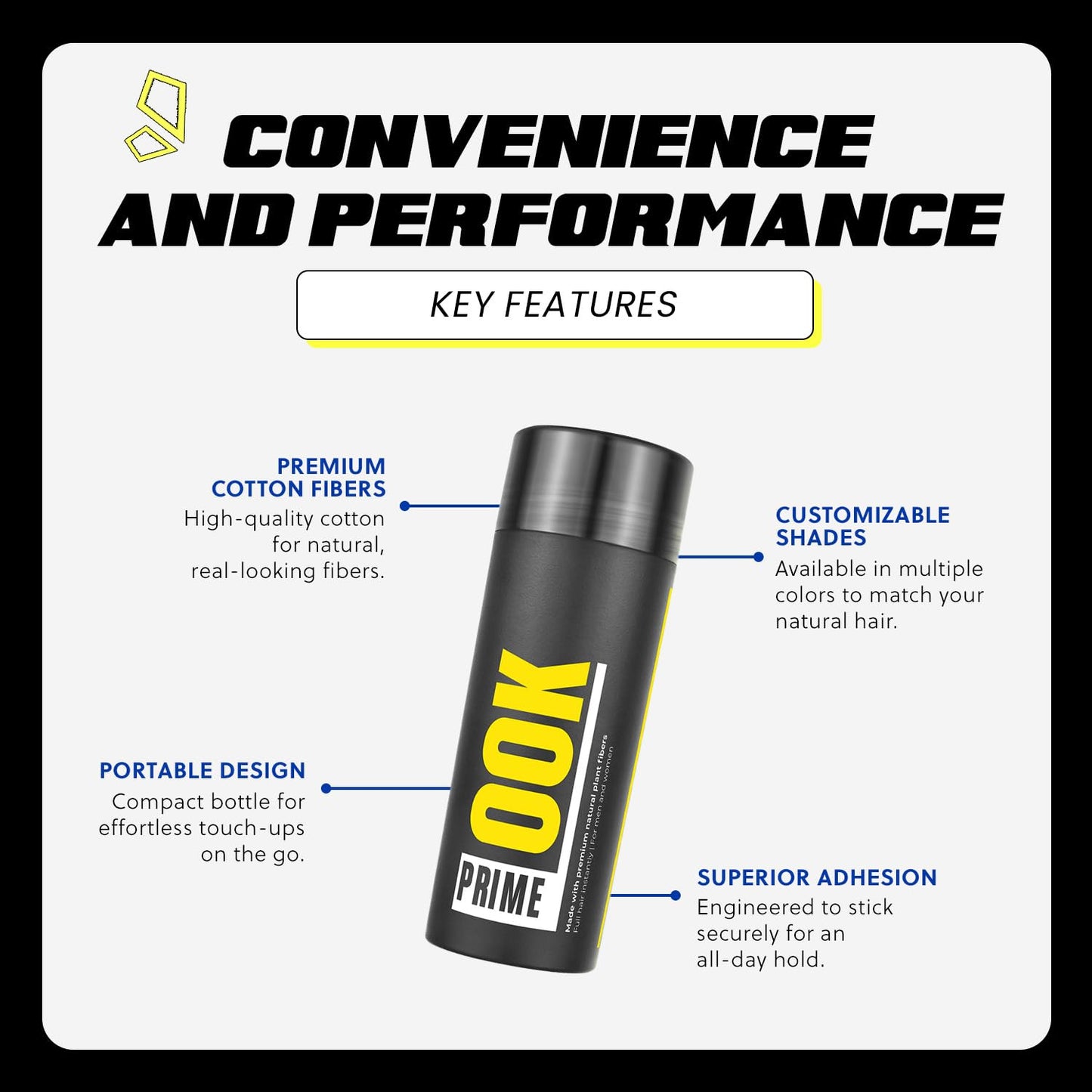 PrimeLook Hair Building Fibers, Luxurious Building Fibers for Thinning Hair, Superior Formula for Men & Women, Instant Volume, Matches Colors (27.5g, Black)