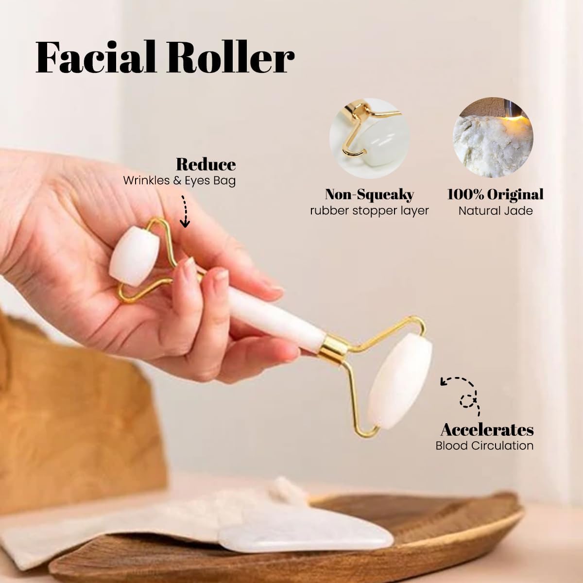 Gua Sha Facial Tools & Face Roller by ROSELYNBOUTIQUE Original Face Massager for Puffiness Wrinkless Skin Care Routine - Self Care Gift for Men Women (White Jade)