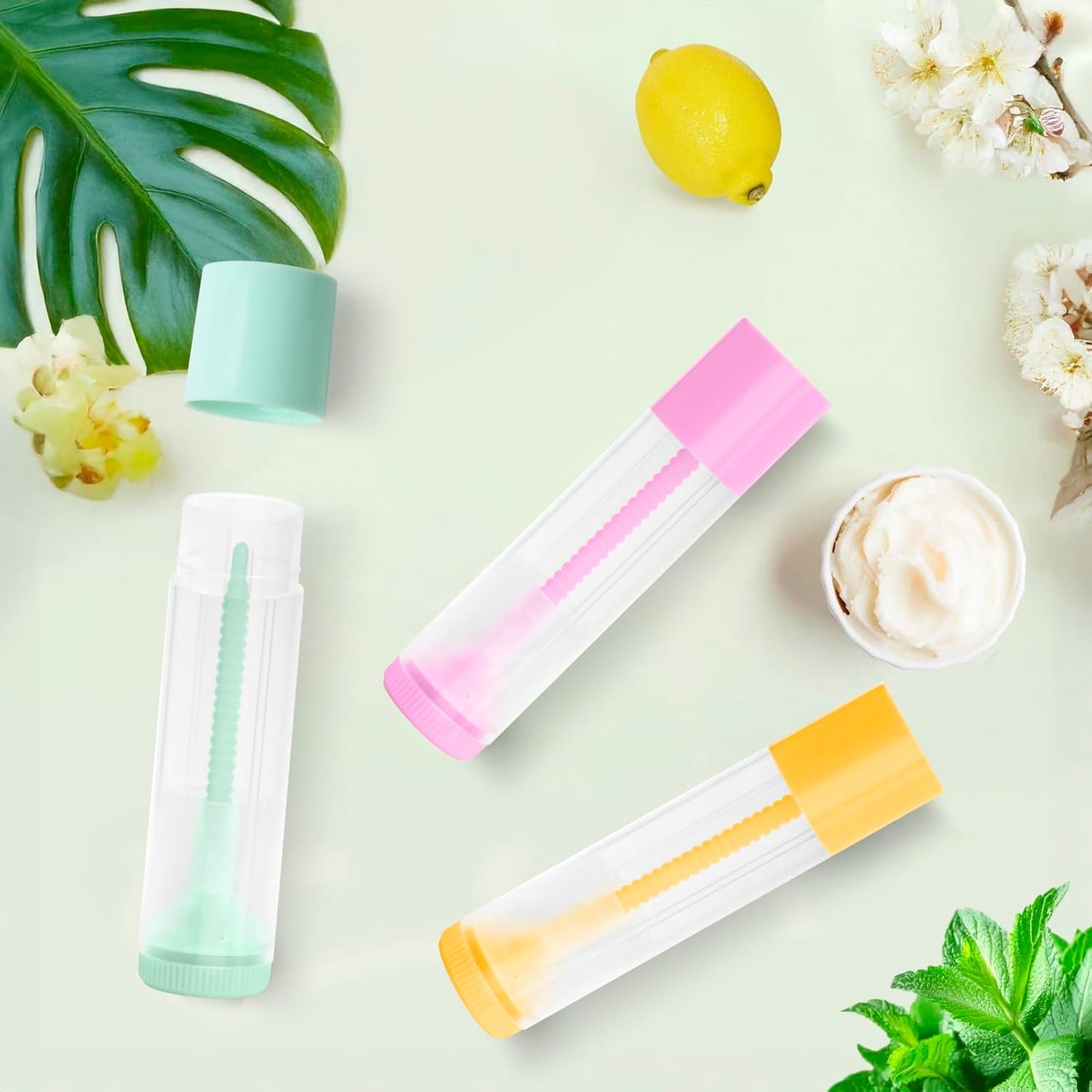 JuLand 50 Pack Empty Lip Balm Containers Bulk 5.5ml - Clear Twist-Up Tubes with Pink Caps, Refillable Chapstick Tube for DIY Lip Balm Making