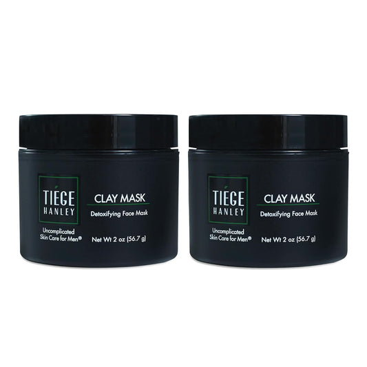 Tiege Hanley Mens Detoxifying Facial Clay Mask, 2 Oz (2-Pack) - Deep Pore Cleansing Charcoal Face Mask with Natural Kaolin Clay Absorbs Excess Oil & Reduces Appearance Pores - Skin Care for Men