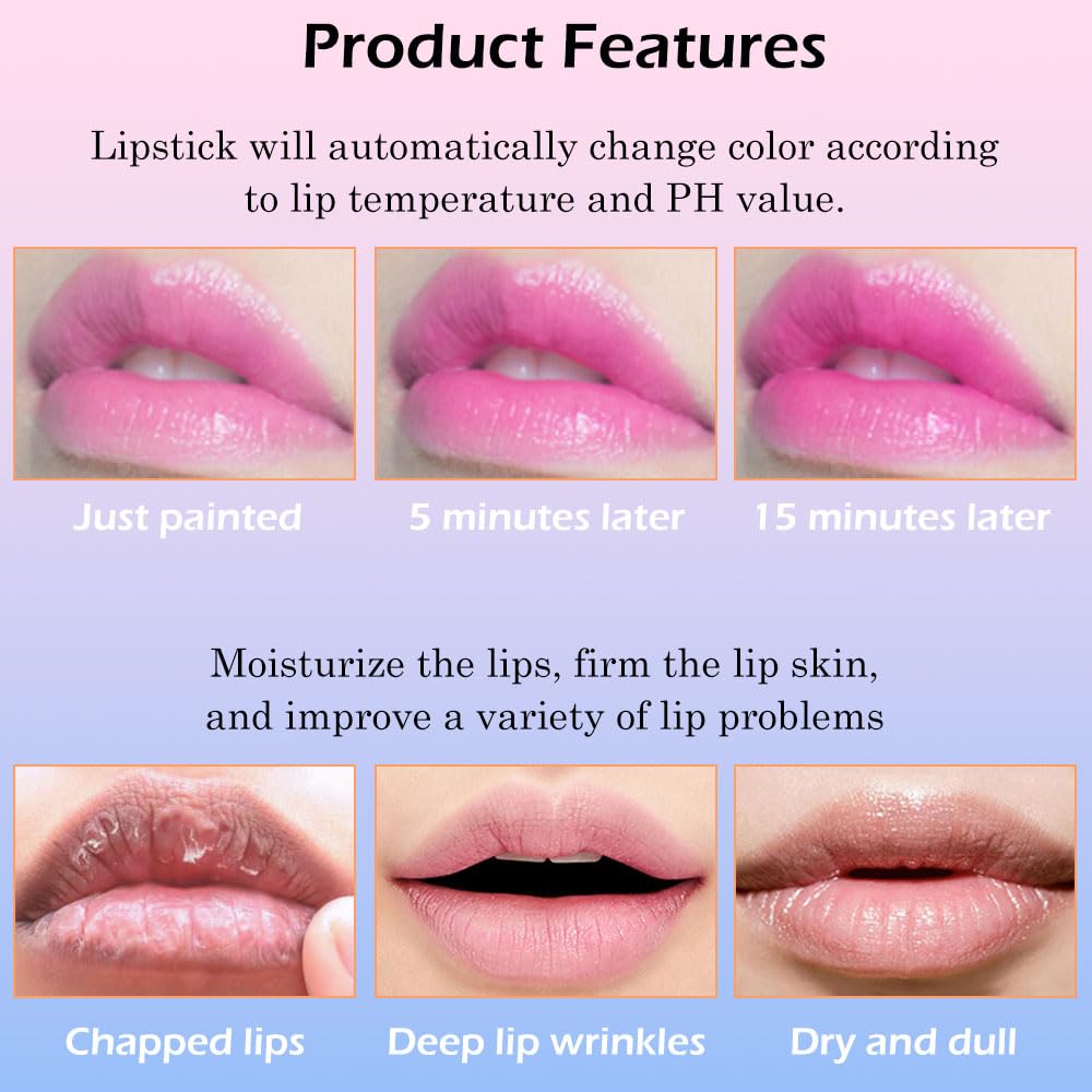 BINGBRUSH Color Changing Lipstick Lip Balm,Korean Magic Lipstick Color Change Changing Lip Tint Tinted Stain Gloss Balm Long Lasting Waterproof Moisturizer (214#)