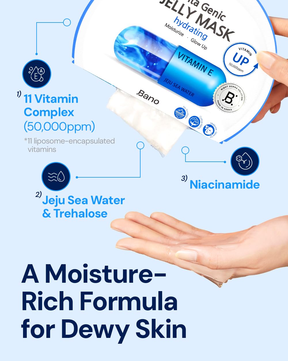 Bano Vita Genic Jelly Face Hydrating Mask 10EA – Firming Sheet Mask for Sensitive Skin, Korean Glass Skin Care with Mineral Water, Vitamin C & Niacinamide, Fragrance-Free