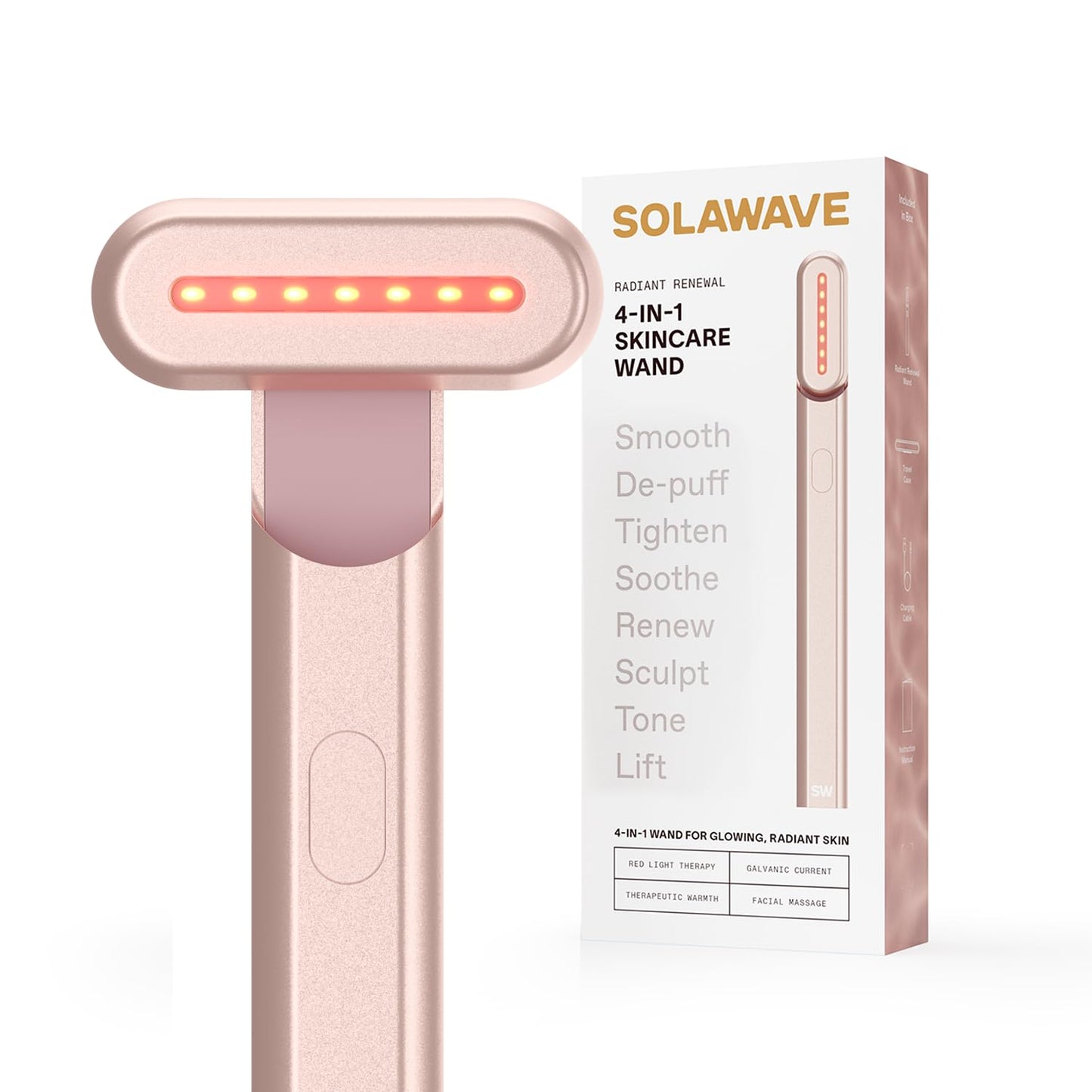 Solawave 4-in-1 Red Light Therapy Wand for Face & Neck | Beauty Device with Galvanic Current, Massager & Warmth | Anti-Aging, Wrinkle Reduction, Skin Tightening, Depuffing & Rejuvenation (Rose Gold)