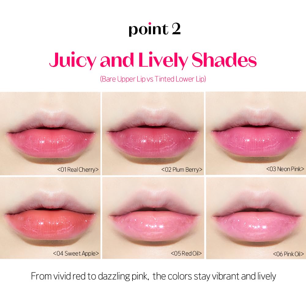 ETUDE Dear Darling Oil Tint #1 Real Cherry 4.2g | High Moisturizing and Strong Hydrating Lip Oil/Lip Gloss | Smooth and Moist Lips | Non-Sticky Lip Oil Tint For Dry Lips | K-beauty