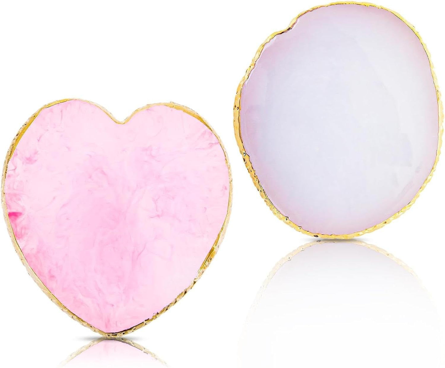 2Pcs Heart-Shaped Resin Nail Art Palette, Gold Edge Round Makeup Mixing Palette, Nail Polish Plate, Nail Art Display Board Makeup Plate Cosmetic Mixing Tools Makeup Palettes