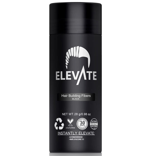 ELEVATE Hair Fibers to Instantly Thicken & Completely Conceal Thinning Balding Areas Loss in 30 Seconds for Men & Women (BLACK) 28g Size - 100% Natural & Undetectable Keratin Fibers