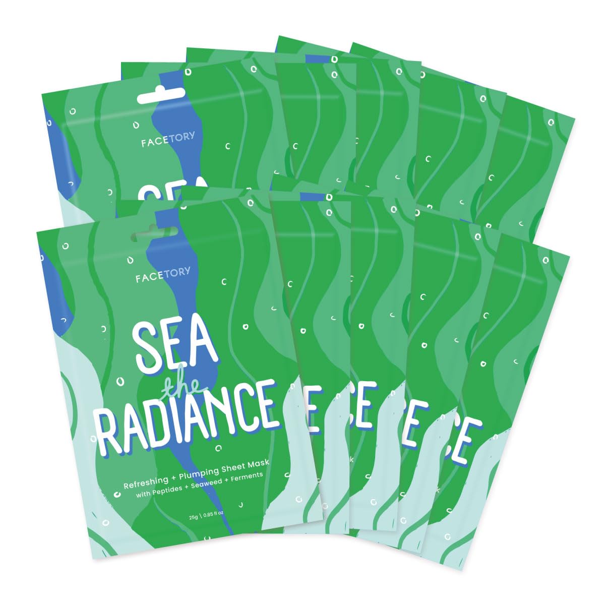 FACETORY K Beauty Face Mask Skin Care - SEA THE RADIANCE PLUMPING Sheet Mask with Peptides & Seaweed Extract | Hydrates, Firms, Rejuvenates (10 Pack)