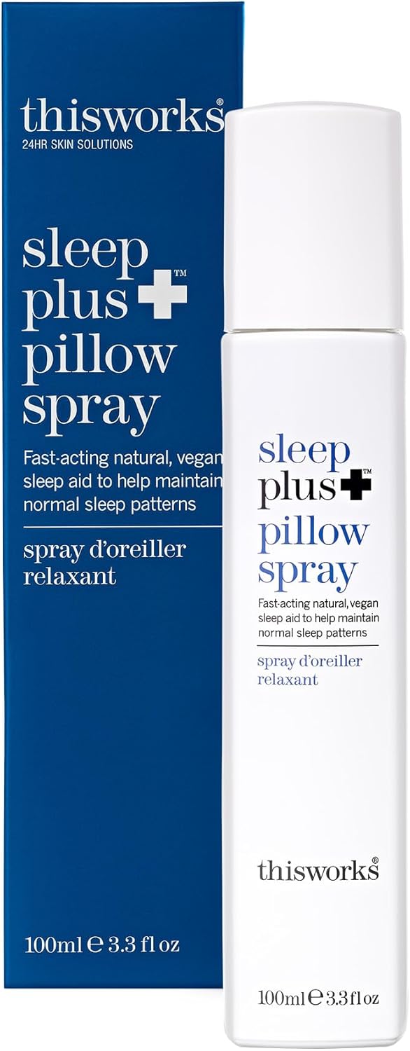 THISWORKS sleep plus pillow spray Fast-Acting Natural Rest with with Essential Oils of Lavender, Vetivert and Camomile, 100ml, 3.3 fl oz