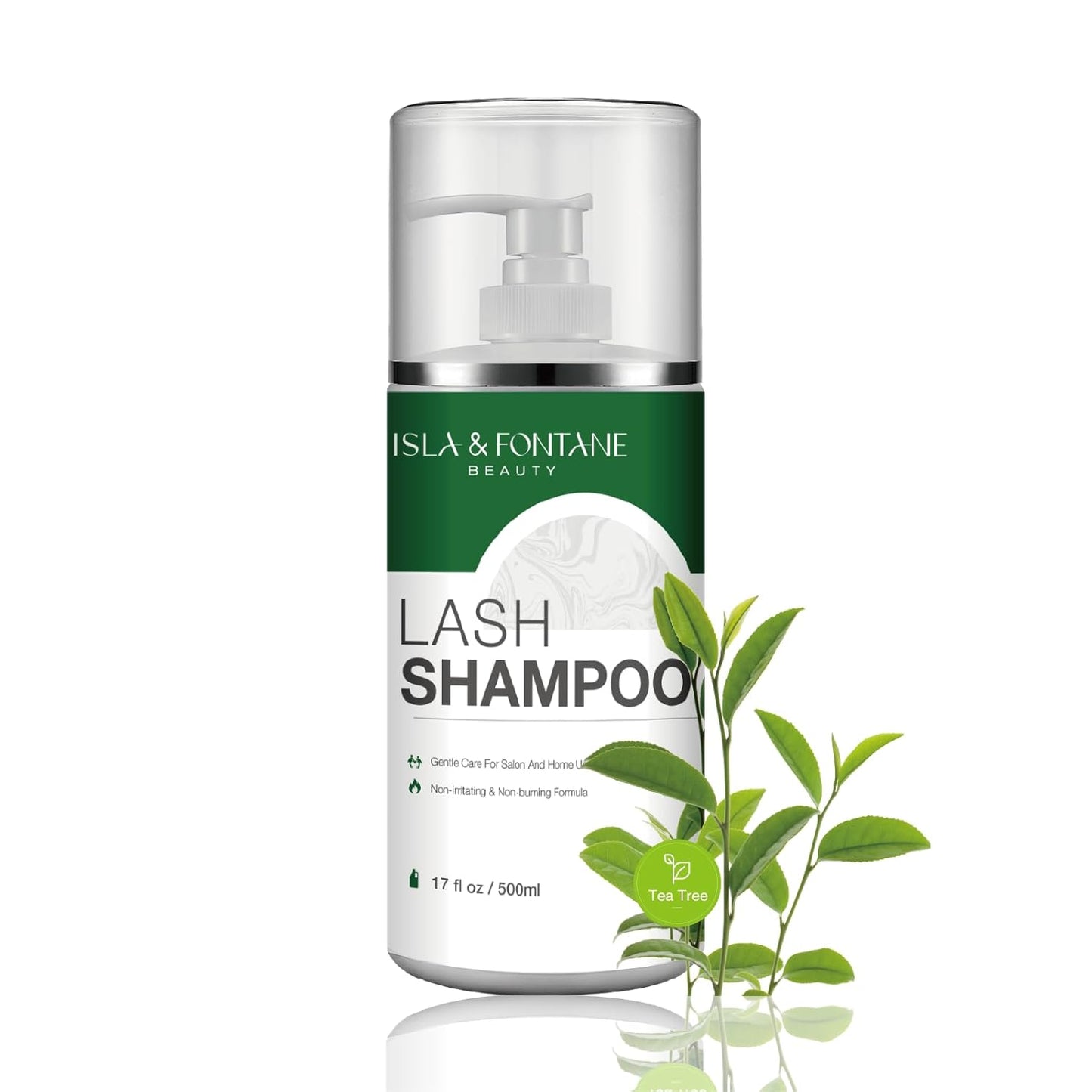 ISLA & FONTANE Lash Shampoo Bulk – Multi-Scent Series – 17 fl oz / 500ml | Gentle Eyelash Cleanser for Lash Extensions | Non-Irritating | Professional Lash Bath Foam For Salon And Home Use (Tea Tree)