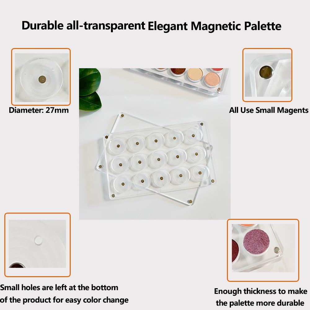 New EMPTY Magnetic Eyeshadow Palette DIY Acrylic All Transparent Elegant Eye Shadow Makeup Palette 26mm*15 holes
