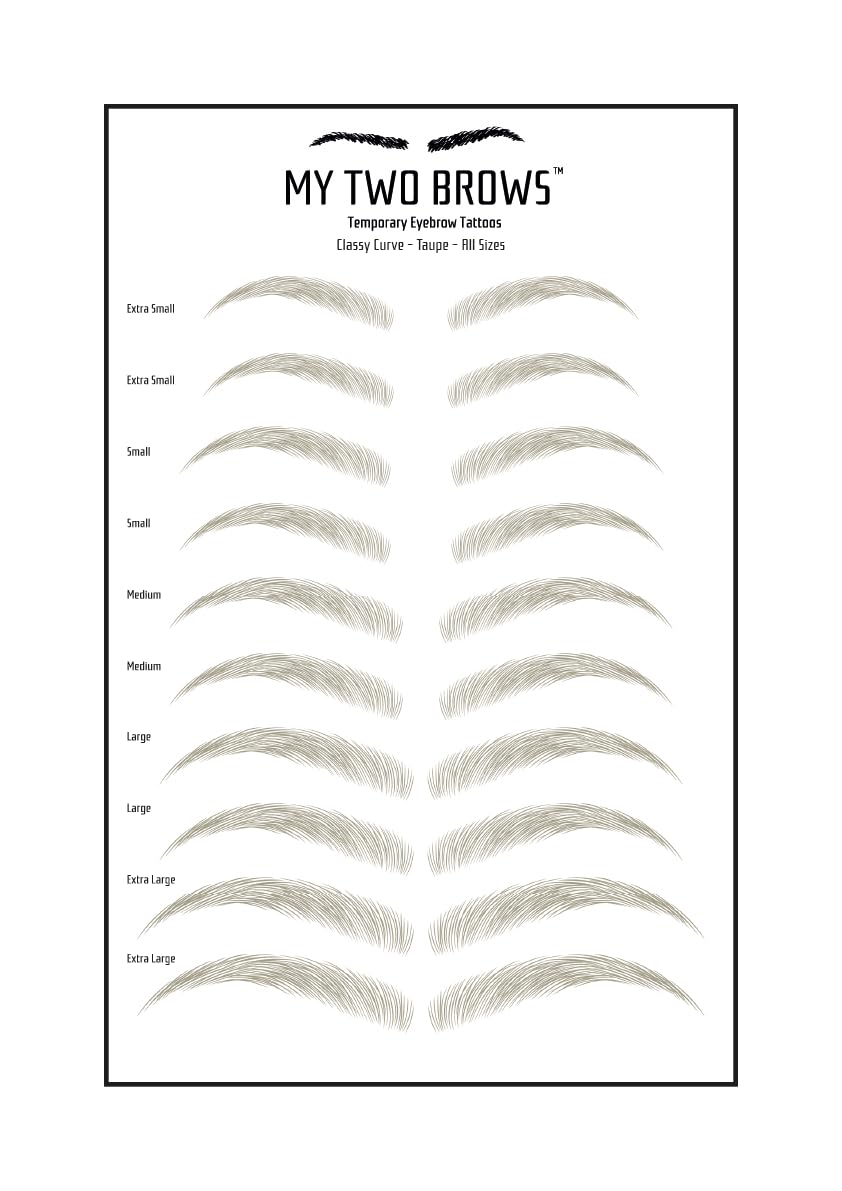 (10 pairs) Taupe Temporary Eyebrow Tattoo - Extra Large Size - Waterproof & Smudgeproof - Classy Curve Style Eyebrow Stickers - Sheet Lasts up to 30 Days - Won't Work on Existing Brows