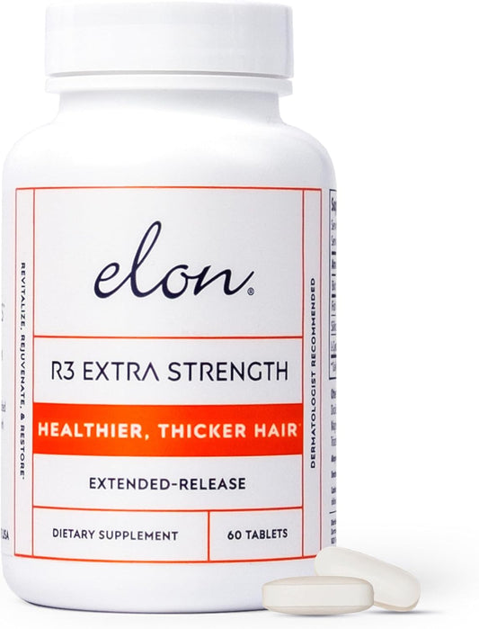 Elon R3 Hair Growth Supplement for Women – Vitamins w/ 5000 mcg Biotin Per Serving & Collagen Peptides for Healthy, Thick Hair – Extra Strength - Extended Release (60 Tablets)