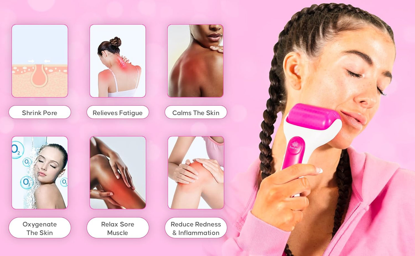 Skincare Ice Roller- Premium Facial & Eye Massage Roller with Freezer Case for Extended Cooling, Pain & Shingles Relief, Reduce Puffiness & Redness, Lymphatic Drainage, & Sun Relief