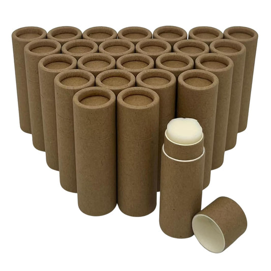 GreenWay 0.15oz / 4.25g Kraft Paperboard Lip Balm Tubes with Lids - 25 Pack Lip Gloss Tubes Refillable DIY Cosmetic Containers – Extra Thick Push-Up Bottom Lip Balm Containers - Brown
