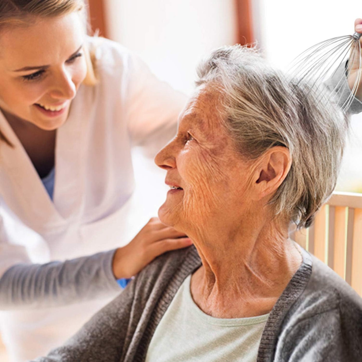 NICEMOVIC 2 Pack Head Scalp Massager, Stocking Stuffers Stress Relief Gifts for Women Men, 20 Fingers Scalp Head Scratcher for Hair Stimulation Body Relaxing (Silver & Silver)