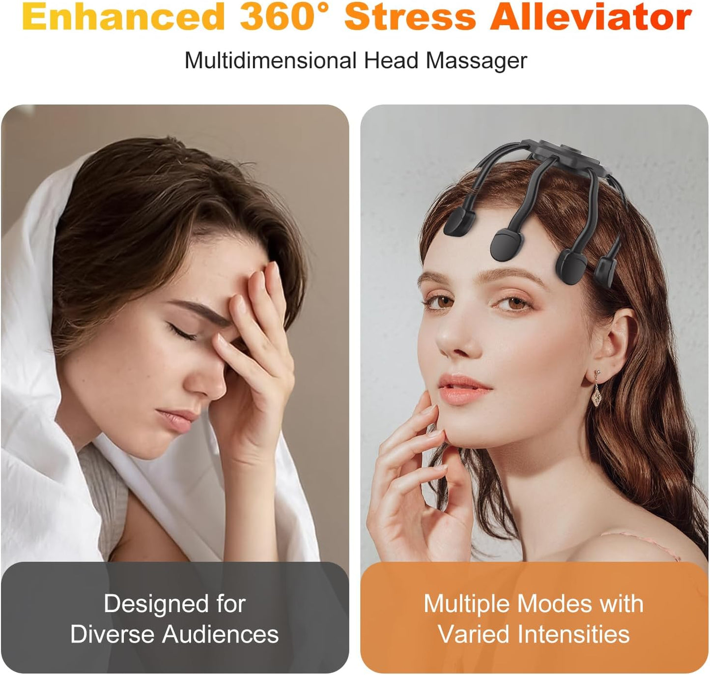 Electric Scalp Massager, Head Massager Scalp Stress Relax, Kneading Hair Massage with 3 Modes, 360 Degree Hair Massager, Cordless Portable Head Scratcher for Stress Relax