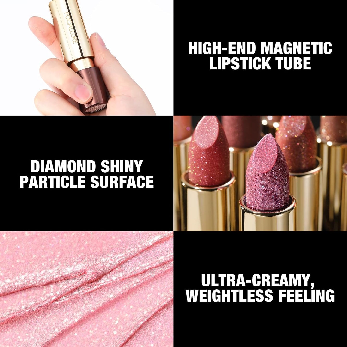 FOCALLURE Glisten Opal Shine Lipstick, High Impact Lip Color, Moisturizing Tinted Lip Balm, Lightweight & Hydrating Formula for Lip Care, ONE BITE