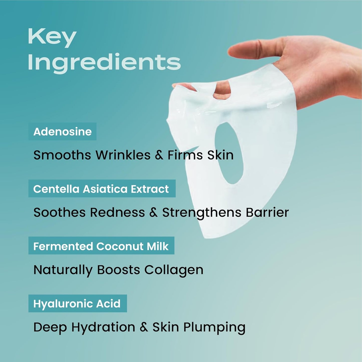 Body Restore Natural Collagen Face Mask 5 Pack – Korean Skin Care Mask with Fermented Coconut Water, Christmas Stocking Stuffers, White Elephant, Birthday Gifts for Women & Men, Dry Skin - Hydrate