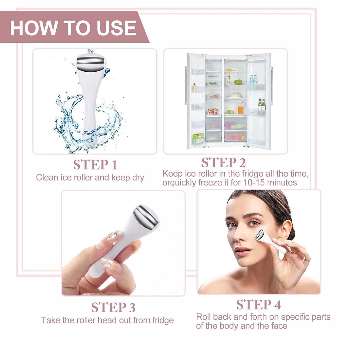 MAANGE Mini Eye & Face Rollers for Eye Massager, Stainless Steel Eye Ice Roller for Relief Puffiness Migraine Skincare Facial Roller (White)