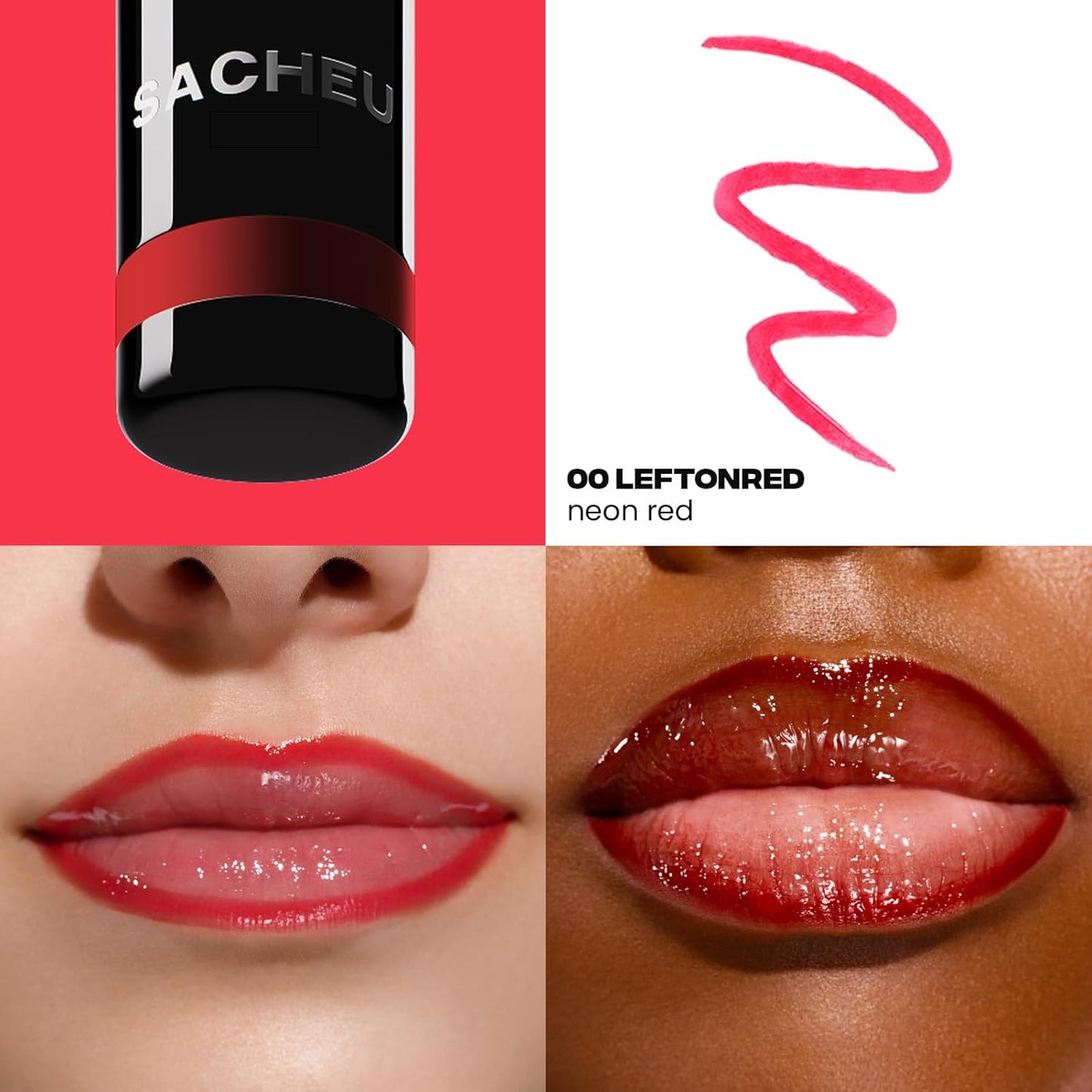 Sacheu Lip Liner STAY-N Peel Off Lip Stain — Long Lasting Matte Lip Tattoo Transfer Proof Lipstain Infused with Hyaluronic Acid & Vitamin E for All Skin Types — Vegan & Cruelty-Free, leftonRED