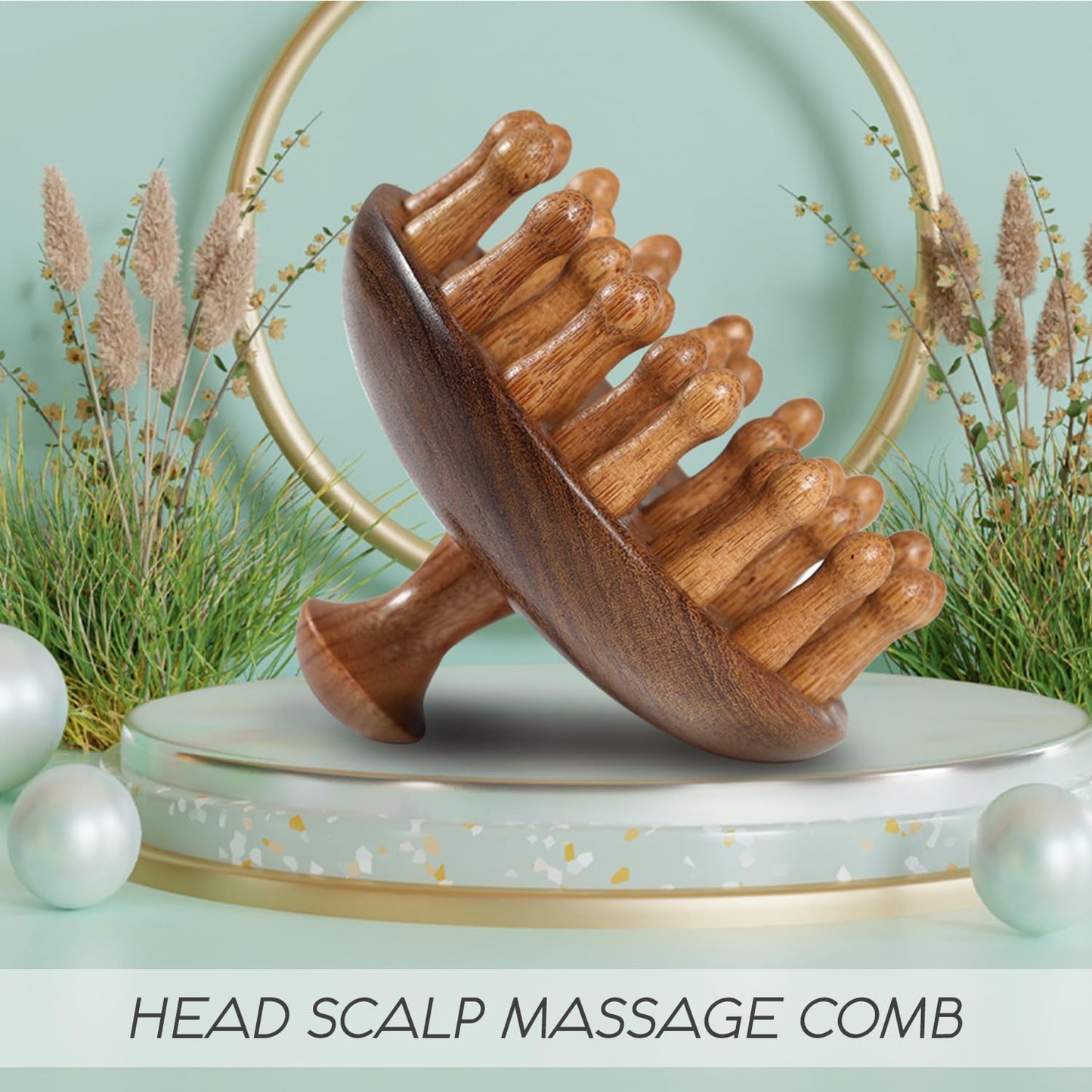 Wooden Scalp Massage Comb - Sandalwood Head Massager Tool, Gua Sha Brush for Women Men Hair Growth Body Massage