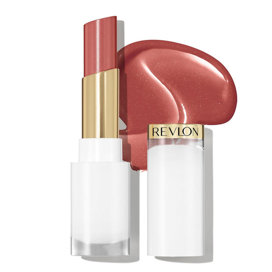 REVLON Super Lustrous Glass Shine Balm, Hydrating Tinted Lipstick, Sheer, Glossy Shiny Finish, 004 Nude Illuminator, 0.11 oz