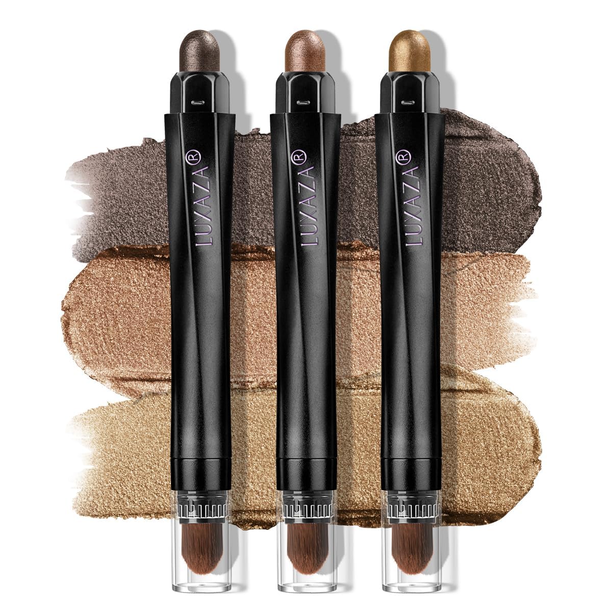 Classic 3PCS Neutral Eyeshadow Stick Makeup Set, Metallic Shimmer Matte Cream Eye Shadow Eyeliner Brightener Pencil Crayon - Golden Glow