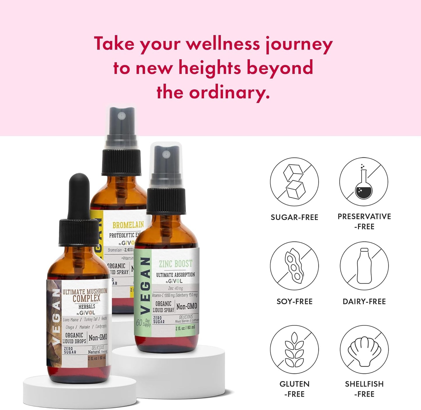 Digestive Harmony Bundle Liquid Vitamin Trio Mushroom Complex Lions Mane, Reishi, Maitake & Chaga, Zinc Picolinate & Bromelain | Non-GMO | Gluten Free | Sugar Free | 2 Fl Oz | 240 Days Supply