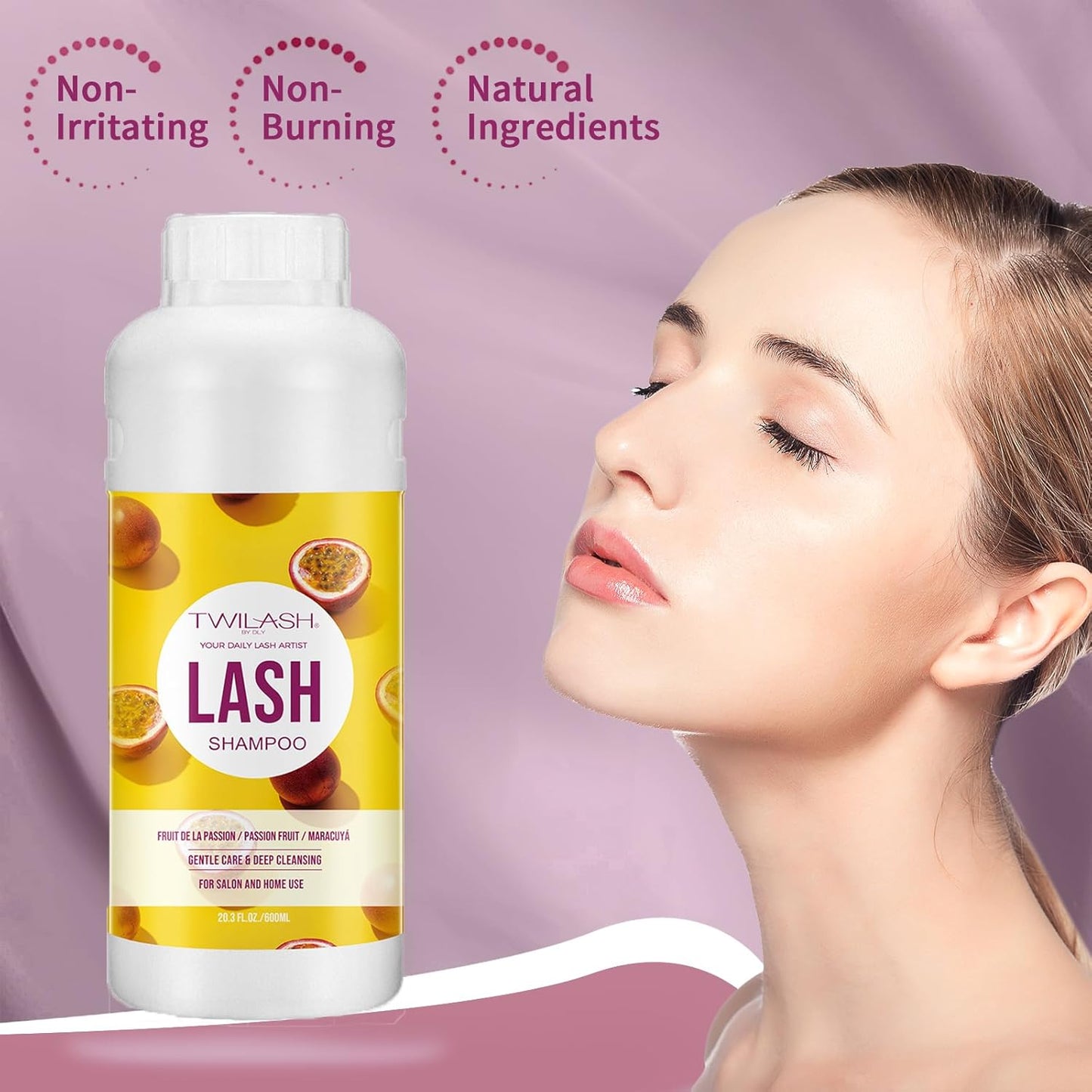 Lash Shampoo Bulk, Eyelash Cleanser for Extensions 2 Liters, Dispenser Pump, Non-irritating or Burning Eyelid Foaming Cleanser for Professional Salon and Home Use (Passion Fruit-1L)