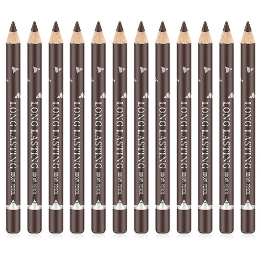 Go Ho 12 PCS Dark Brown Eyebrow Eyeliner Pencils,Sweatproof Eyebrow Pencil,Long-lasting Nice Color Eye Brow Gel Pen Makeup Brow Tint Sticks（Dark Brown）