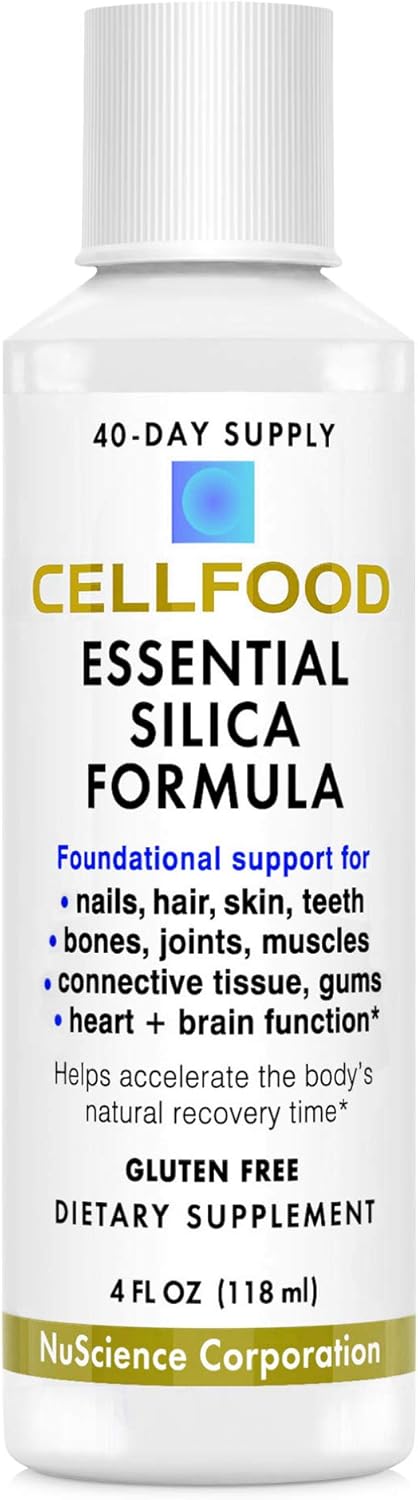 Cellfood Essential Silica Anti-Aging Formula, 4 fl oz - Supports Healthy Bones, Joints, Hair, Skin, Nails, Teeth & Gums - Easy to Absorb Liquid - Gluten Free, Thiaminase Free, Non-GMO - 40-Day Supply