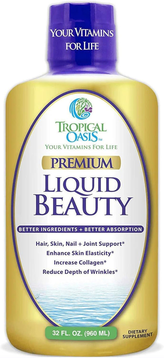 Tropical Oasis - Liquid Beauty | Supplement for Hair, Skin, & Nail Growth - Biotin + Hydrolyzed Collagen (32 Servings)