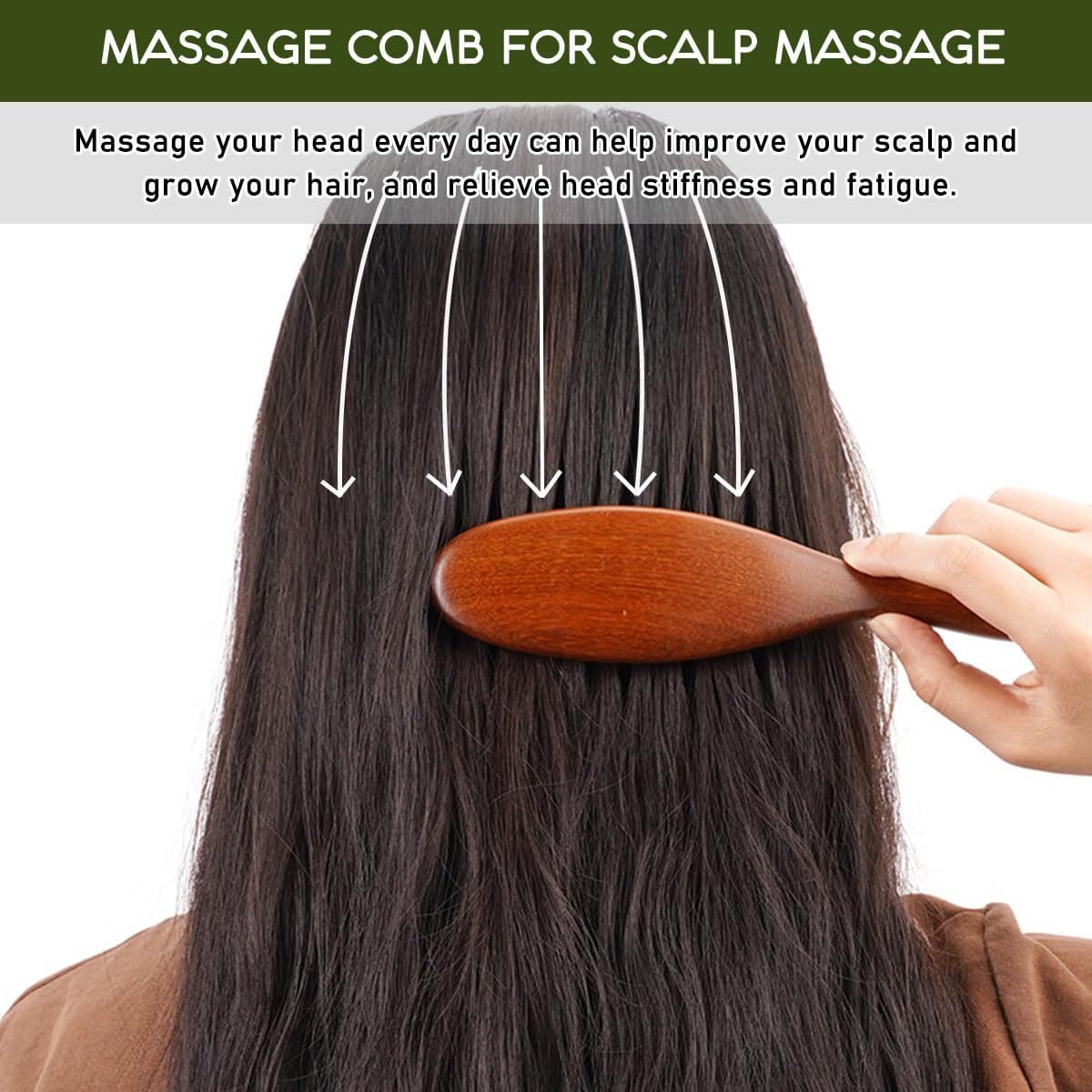 Wooden Scalp Massage Comb - Sandalwood Head Massager Tool, Gua Sha Brush for Women Men Hair Growth