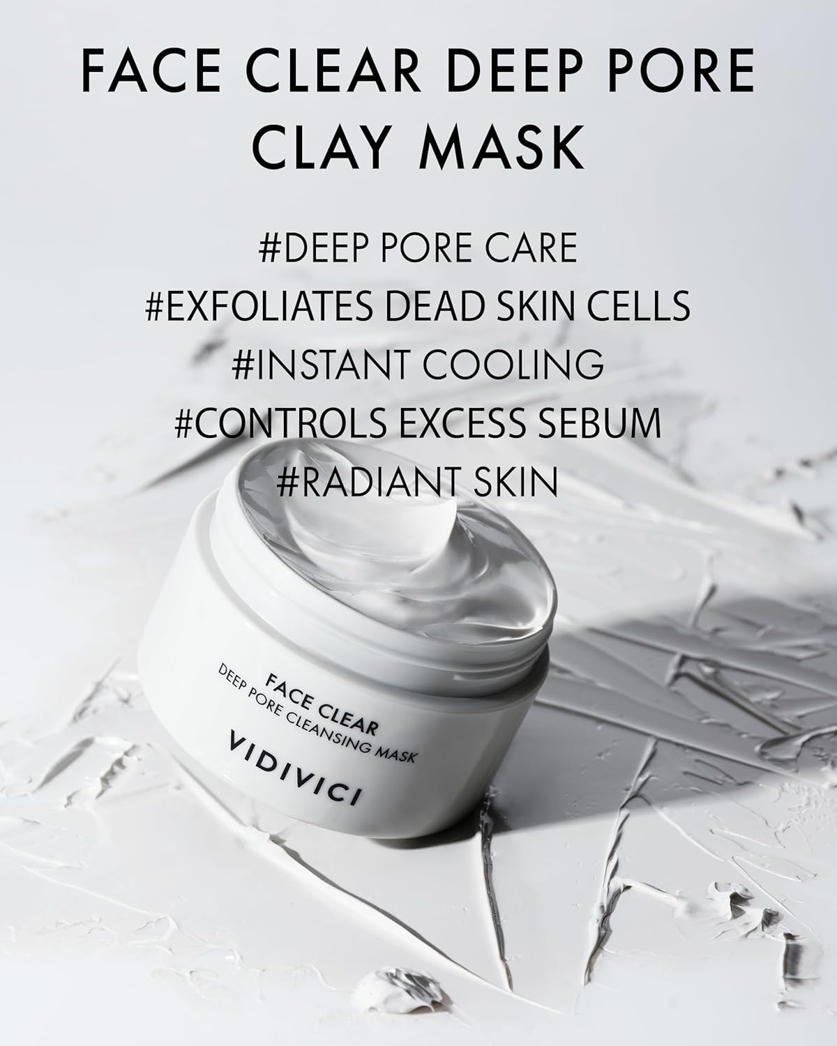 VIDIVICI Korean Deep Pore-Cleansing Clay Mask – Gently Exfoliates & Soothes Oily, Sensitive Skin – Mud Wash-Off Formula for Sebum Control, Cooling Hydration & Pore Tightening – 3.38oz