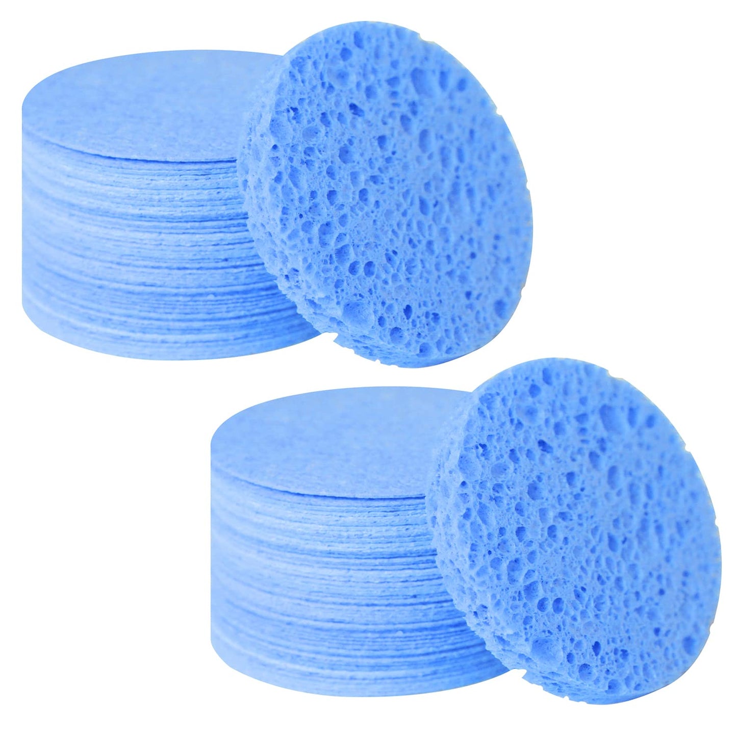 100-Count Facial Sponges Compressed Natural Cellulose Sponge Round Shape Face Sponge for Face Cleansing Exfoliating and Makeup Removal, Blue