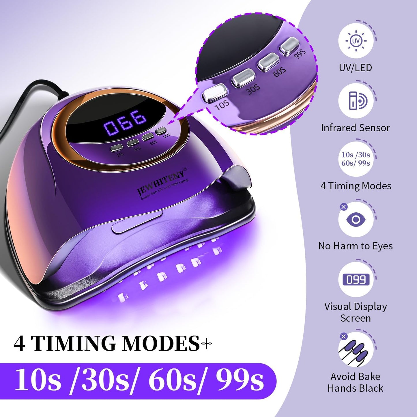 JEWHITENY Purple Fast U V Dryer for Gel Nail Polish:Gel Manicure U V Light with 4 Timers & Automatic Sensor Gel Nail Lamp Professional Curing LED Light