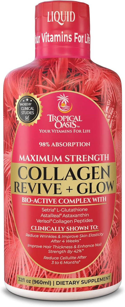 Liquid Collagen Glow for Women & Men– 5000mg VERISOL Hydrolyzed Collagen Peptides + Biotin | Supports Skin Elasticity, Hair Growth, Strong Nails | Clinically Studied Ingredients| 32 Serv