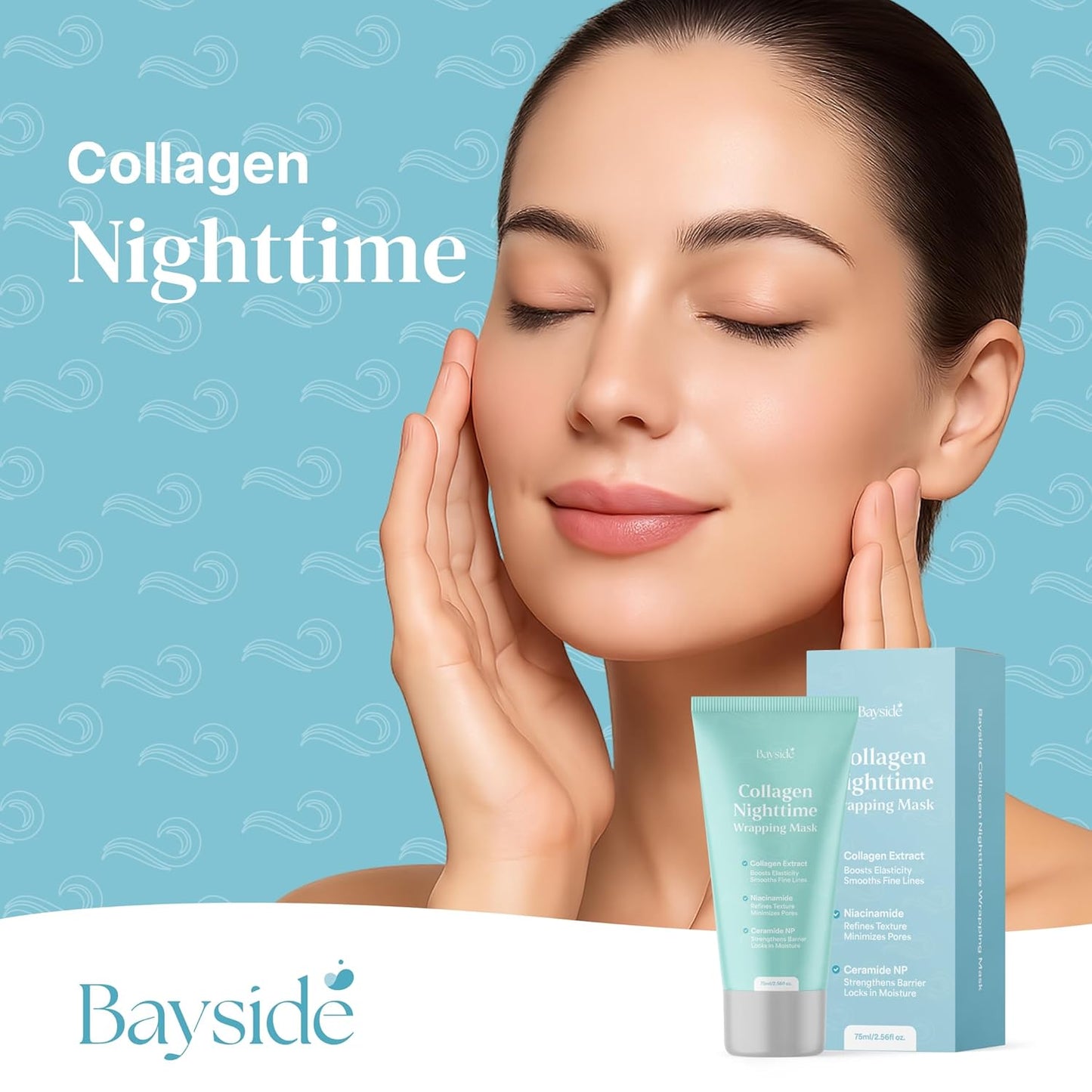Bayside Collagen Nighttime Wrapping Mask | Overnight Face Mask with Collagen, Niacinamide & Ceramide NP | Hydrating Peel Off Face Mask for Firm, Smooth & Radiant Skin | Facial Skincare for Women, 75ml