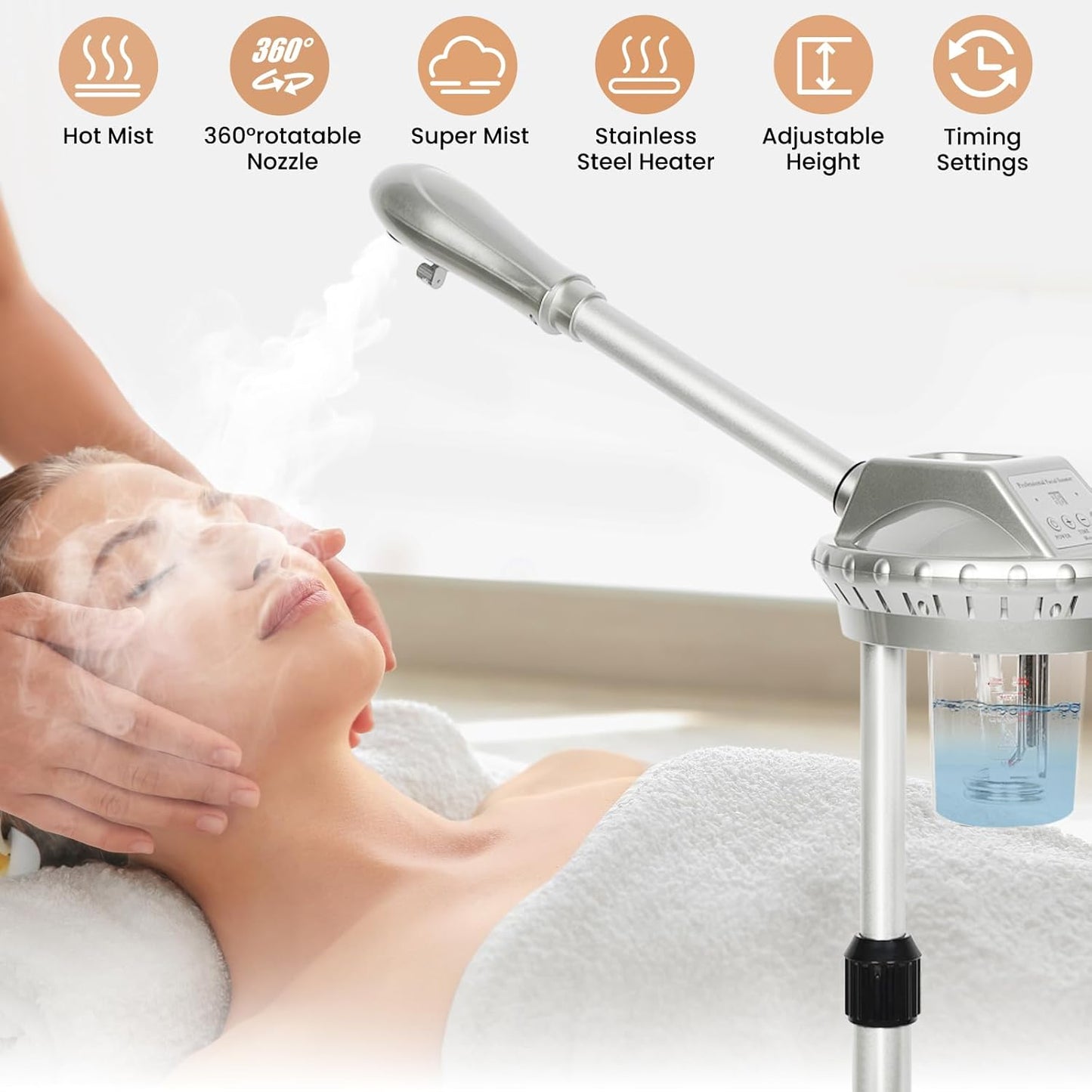 Professional Facial Steamer for Estheticians Face Steamr on Wheels with Hot Mist & Timer Function Suitable for Home Use or Beauty Spa Deep Cleansing and Hydration