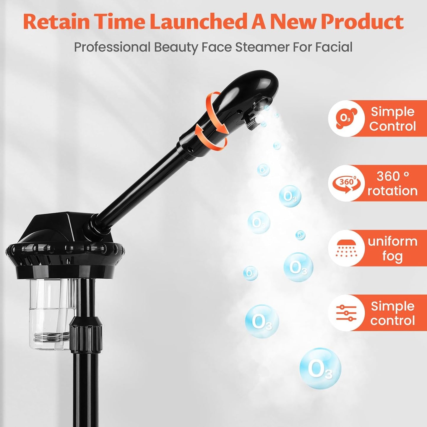 Professional Face Steamer, Adjustable Height and Angle, Facial Steamer Clean Skin Firming Pores and Moisturizing Suitable for a Beauty, Spa, at Home