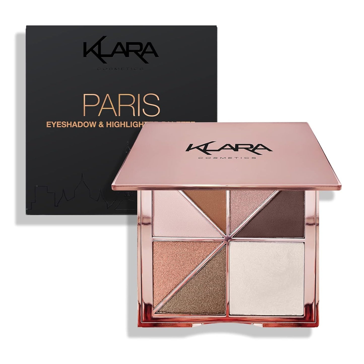 Paris Eyeshadow Highlight Palette Rosegold Shimmer Glitter Sparkle Luxury Versatile Crease-free easy-blend Long Lasting Full 100% Color Pigment