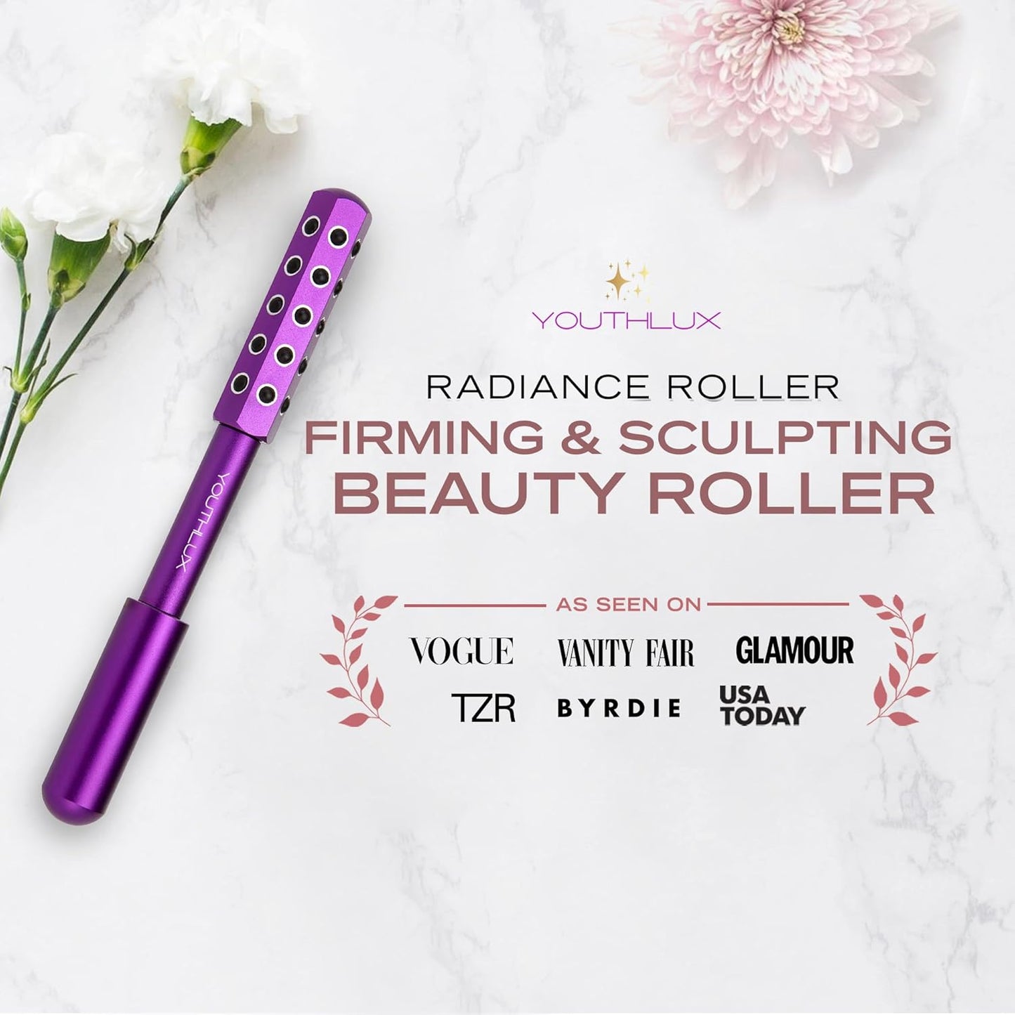 Radiance Roller – Germanium Stone Facial Massage Tool for Lifting, Sculpting, De-Puffing, Glow Boost, Energizing & Cooling Effect (Purple)