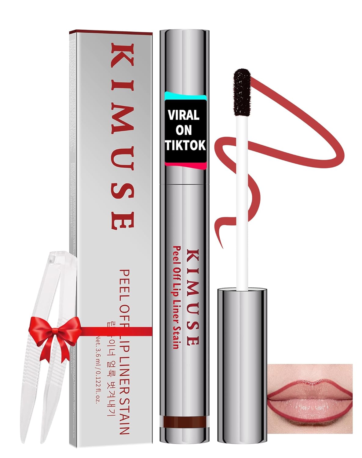 KIMUSE Lip Stain Peel Off, Peel Off Lip Liner Stain with Tweezer, Long Lasting, Waterproof, Transfer Proof Lipstains Color, Smudge-Free, Easy Removal, Matte Finish