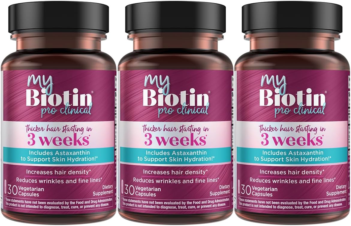 Purity Products MyBiotin ProClinical – Thicker Hair Starting in 3 Weeks & Fights Wrinkles - MB40X Patented Biotin Matrix w/Astaxanthin - 40X More Soluble vs Ordinary Biotin 90 Count