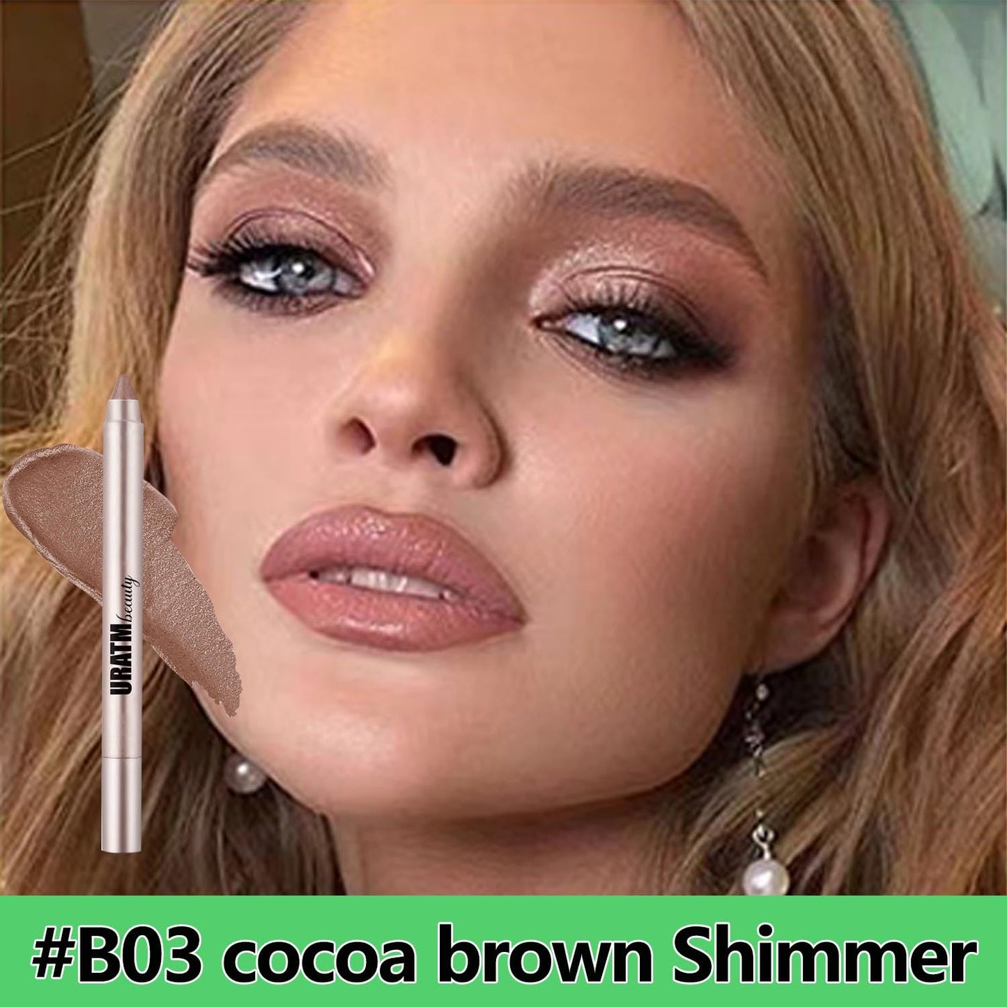 Brown Eyeshadow Stick, Blendable Creamy eyeshadow Eye Brightener Stick, Waterproof Eyeshadow Pencil Long Lasting Crayon, Smooth Shimmer Eye Shadow Highlighter Eye Liner Makeup.#B03 cocoa brown shimmer