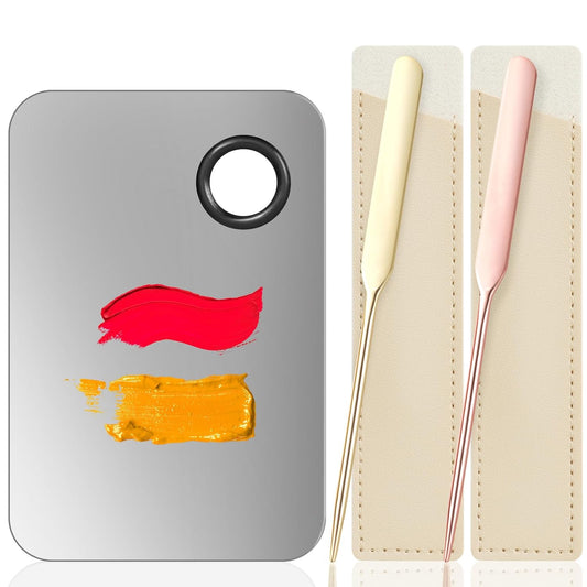 5PCS Makeup Mixing Palette, Stainless Steel Cosmetic Makeup Palette With Spatula Makeup Artist Tool, Professional Cosmetic Mixing Makeup Palette For Mixing Eye Shadow/Eyelash/Nail Art/Foundation