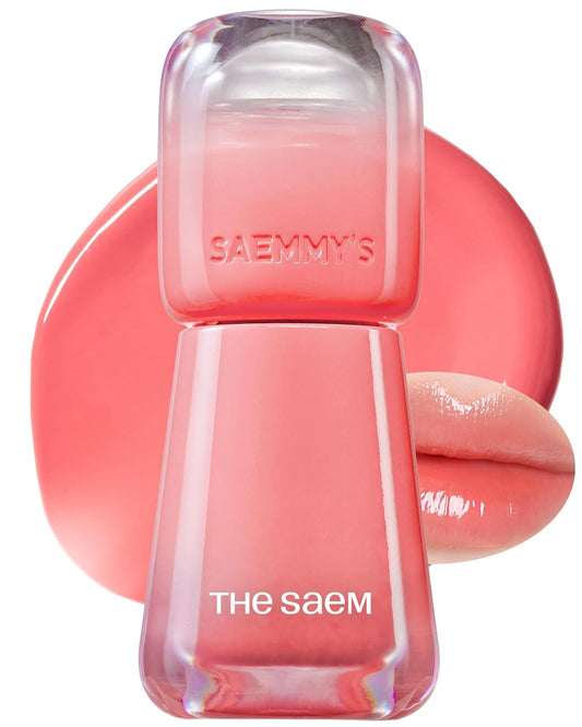 THESAEM Saemmy's Ade Shot Tint - Korean Lip Tint, Water Gel Lip Stain with Plump Glowy Moisturizing Finish, Buildable Radiant Gloss, Long-Lasting Comfort, 0.1 fl.oz. (10 Peach Palm)
